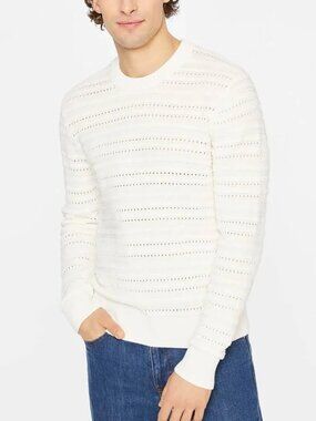 Club Monaco Links Texture Stripe Crew Sweater White Cotton Men’s Medium